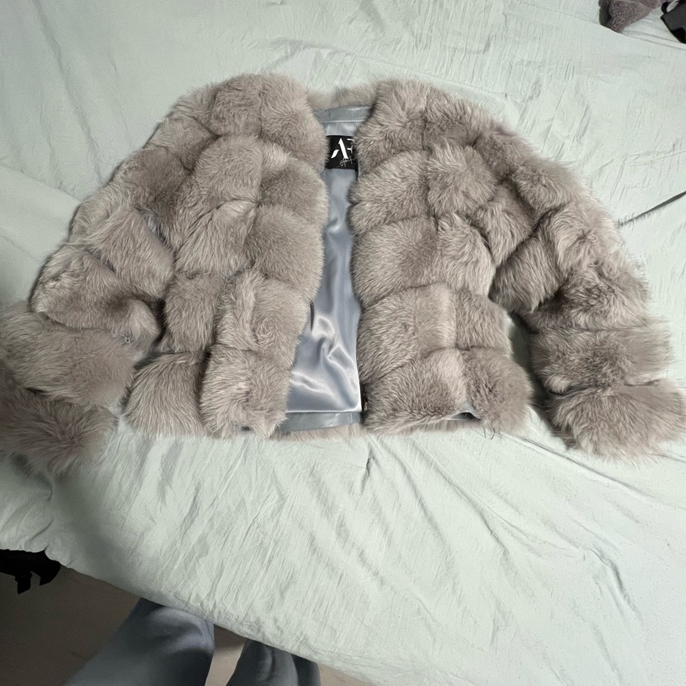 Luxurious Gray Leather Fox Fur Jacket